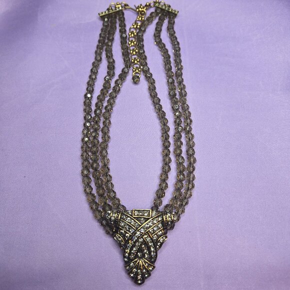 Heidi Daus Smoky Topaz Strand Swarovski Crystal Torsade Choker Necklace - Picture 10 of 11
